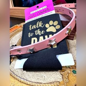 ✨5/25✨💕 NWT Bundle of Pink Leather Star Studded collar and Coozie! 💕